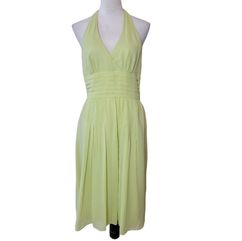 Maggy London‎ 100% Silk Lime Green Halter Dress Size 8